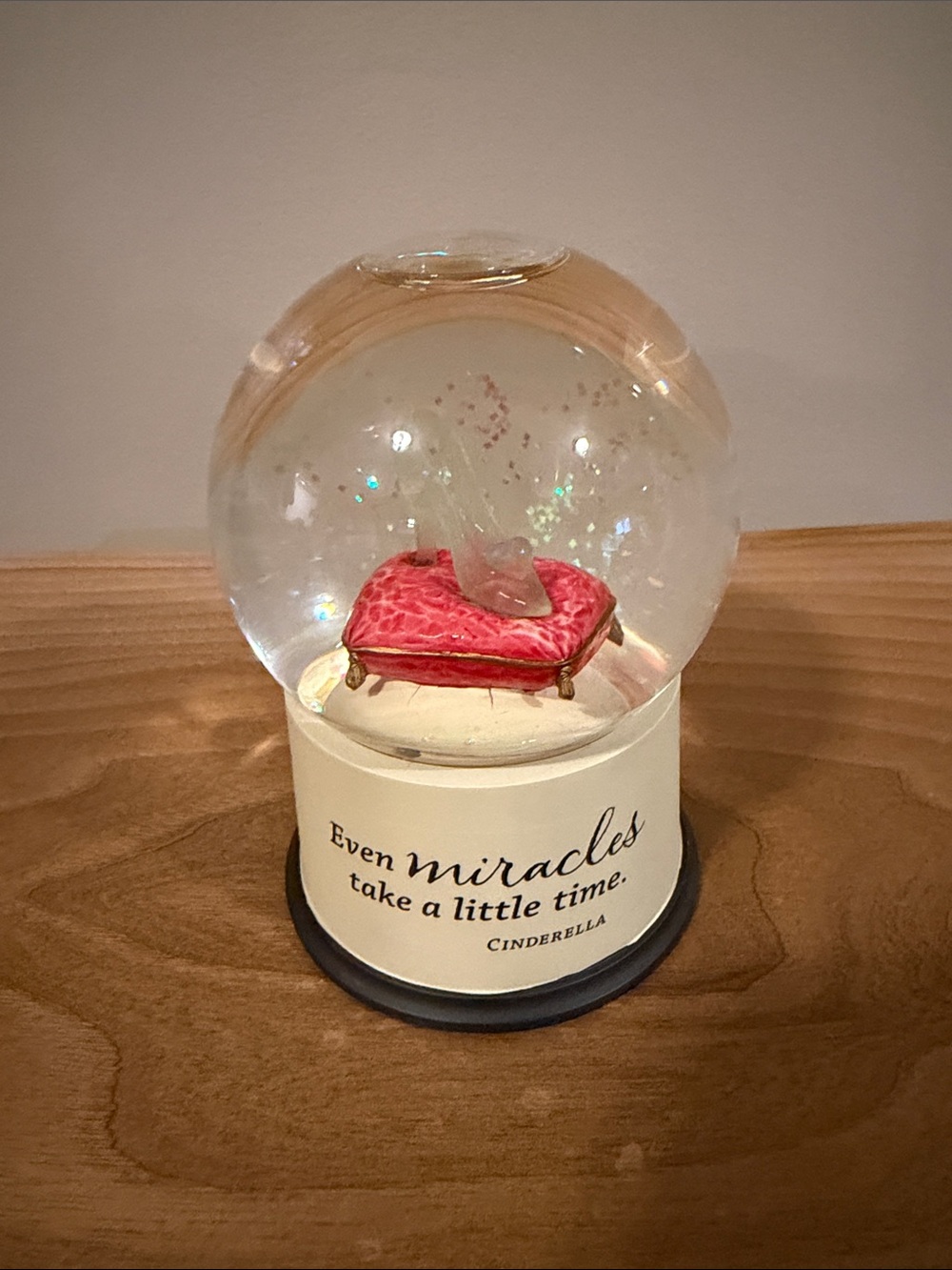 Cinderella Glass Snow Globe with Pink Cushion